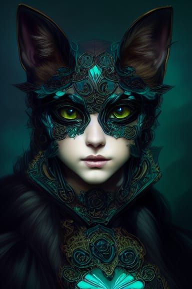 Beautiful Cat with Bronze Armor in Digital Art Style