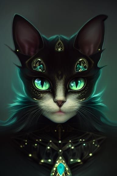 Elegant Cat Portrait with Bronze Breastplate, Hyper-Detailed...