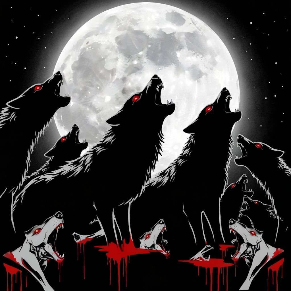Wolves Howling at Moon in Banksy Street Art Style