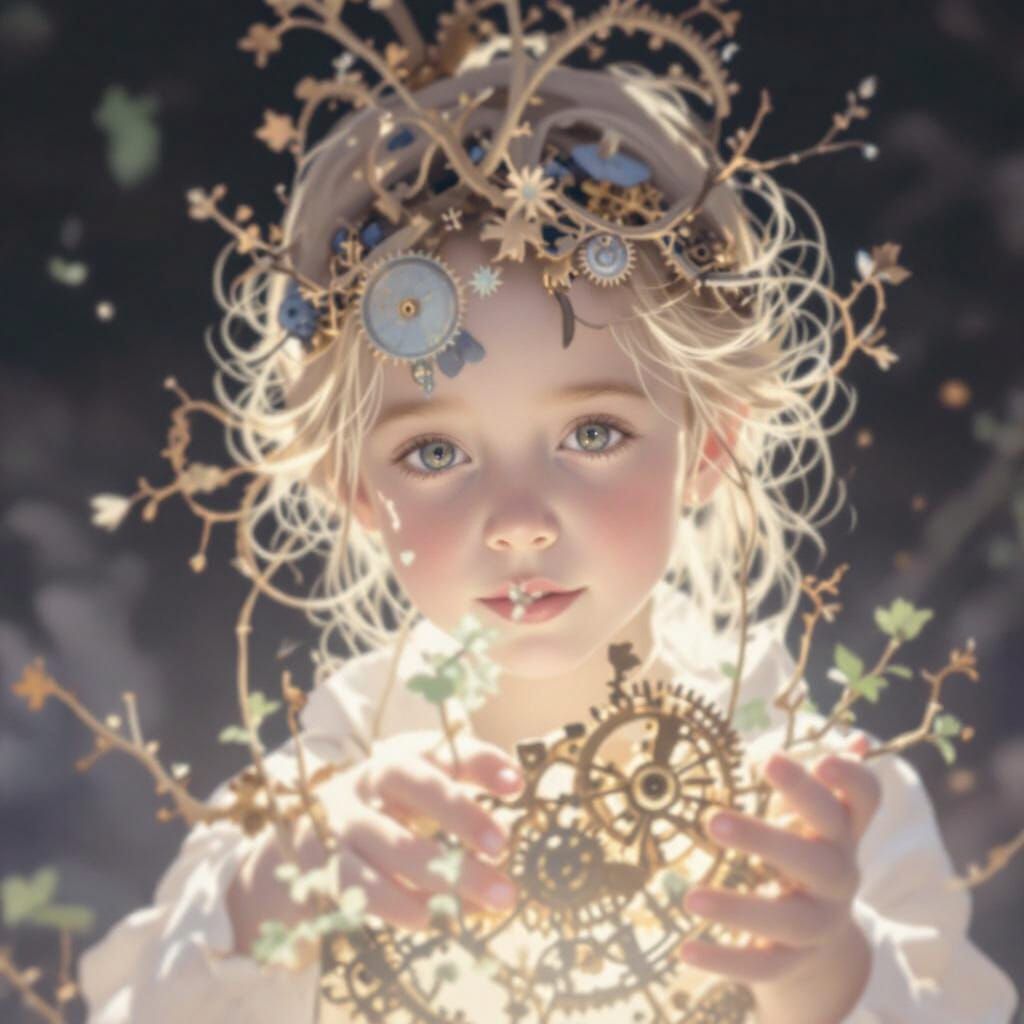 Child Discovers Clockwork Bird in Greenhouse