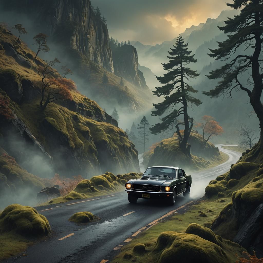 1967 Ford Mustang Fastback on Misty Road