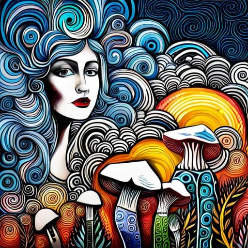 Fantasy Flowers with Smiling Sun in Animated Style