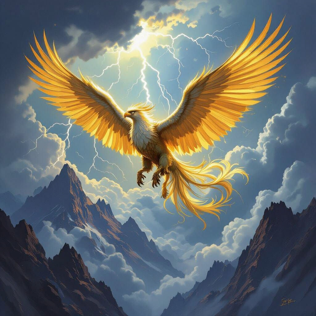 Griffin Soaring Through Stormy Skies in Fantasy Art Style