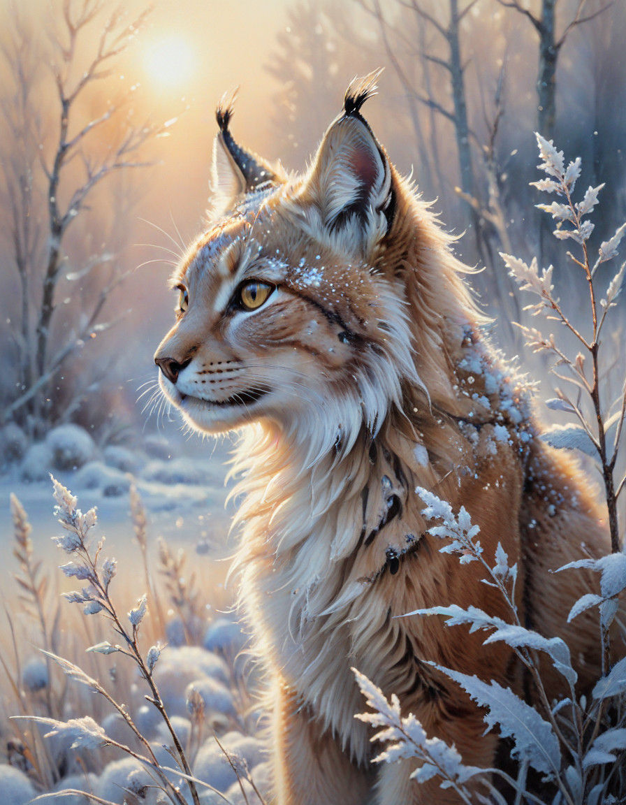 lynx cub in winter forest