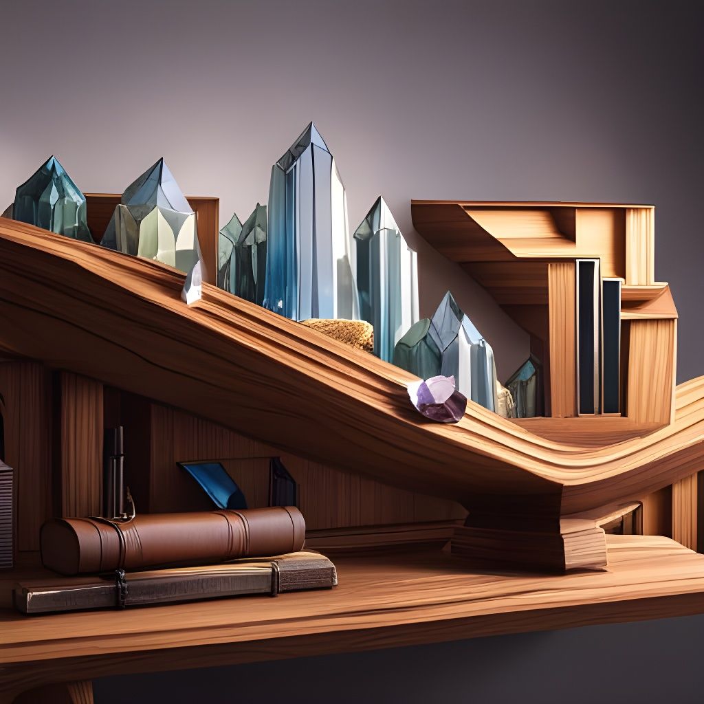 Wooden Shelf with Giant Crystals