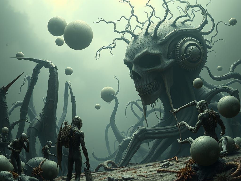 Biomechanical Surrealist Dreamscape in Muted Colors