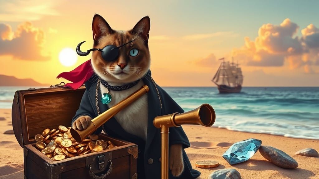 Siamese Cat Pirate on Treasure Island Beach