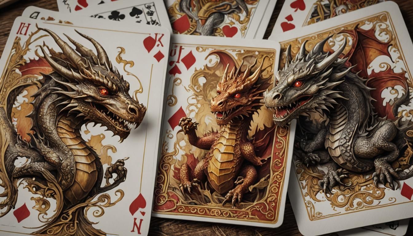Dragons Playing Cards in Old Manor, Hyperrealistic