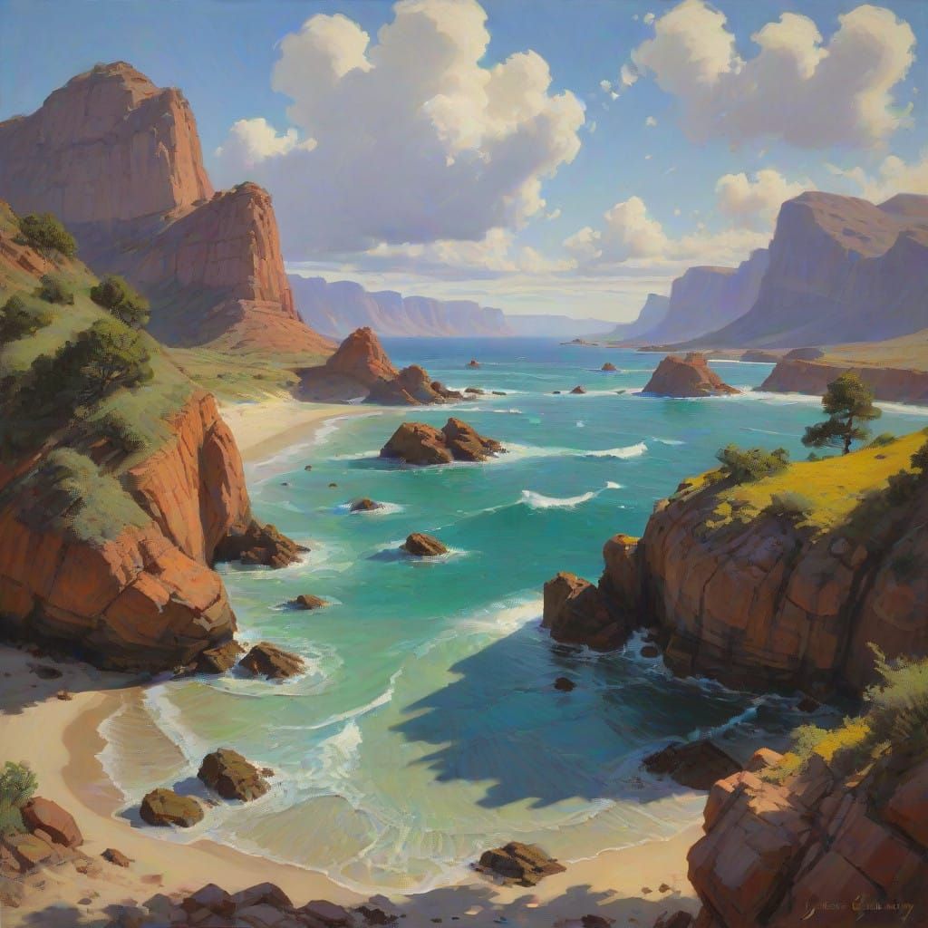 Dreamy Ulping Bay Scene in Oil Painting Style