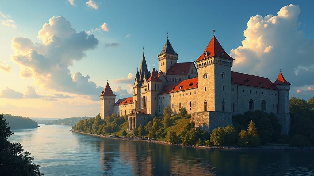 Wawel Castle Exterior in Golden Light, Matte Painting