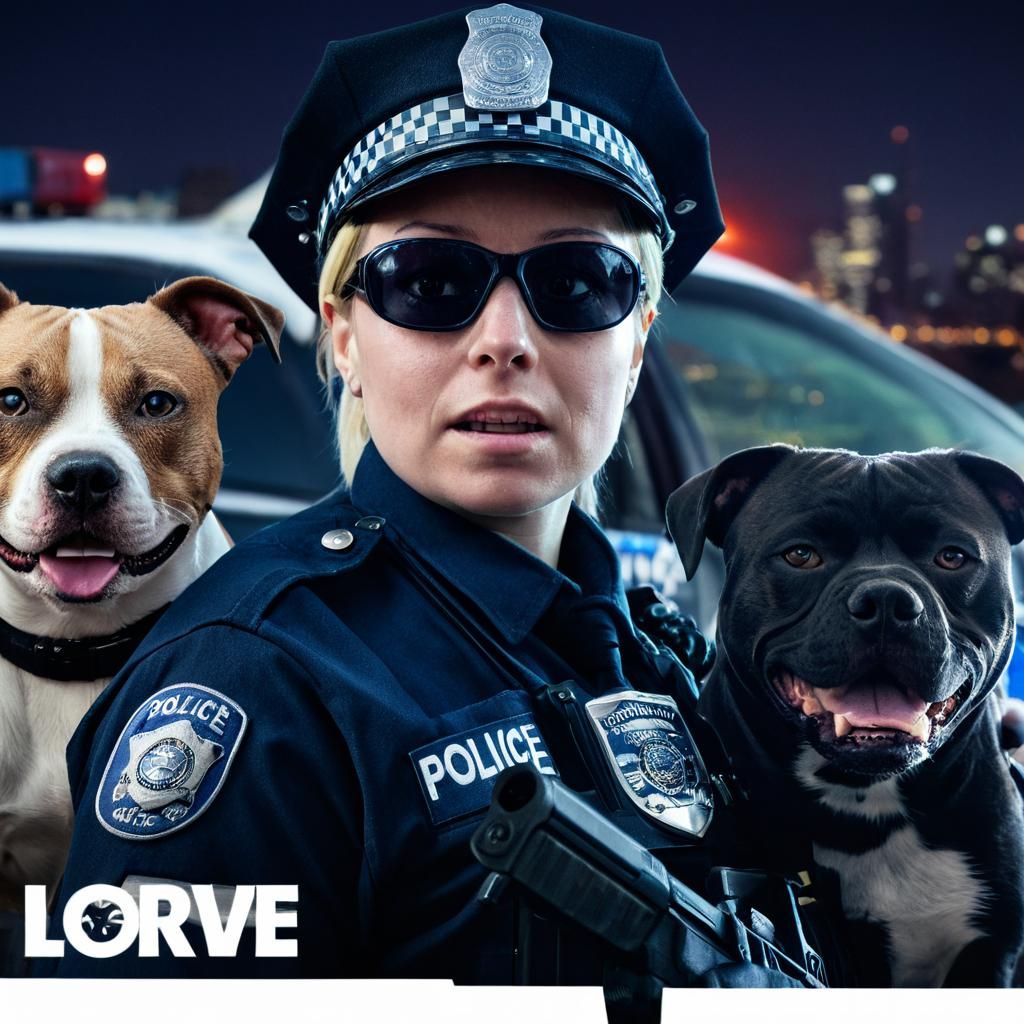 Police Woman and Dog in Noir Film Still