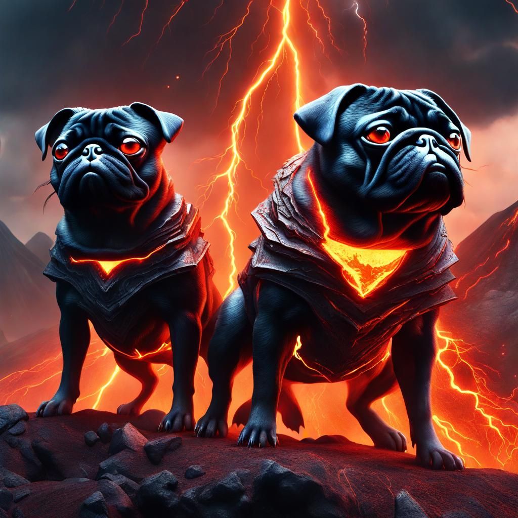 Volcanic Lightning Pugs: Detailed Matte Painting