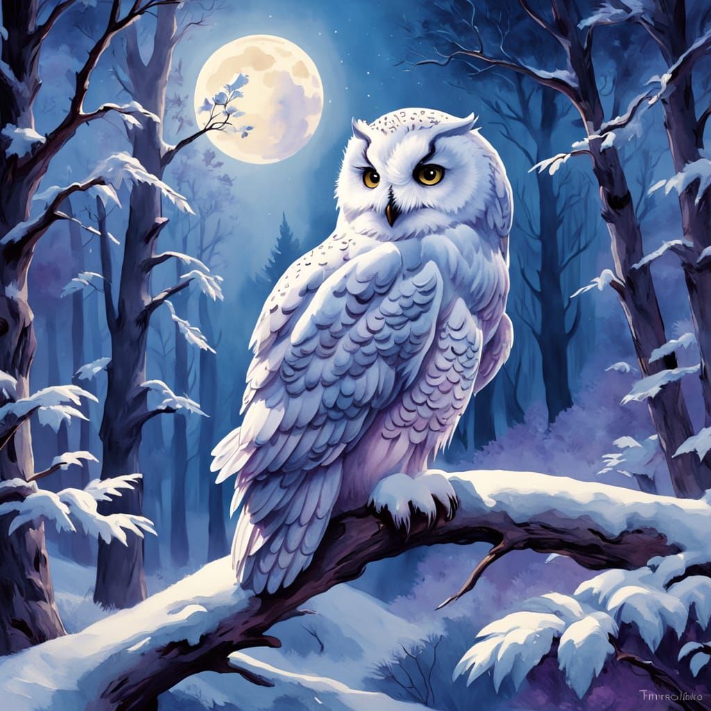 Ethereal Snow Owl Under Pale Moonlight
