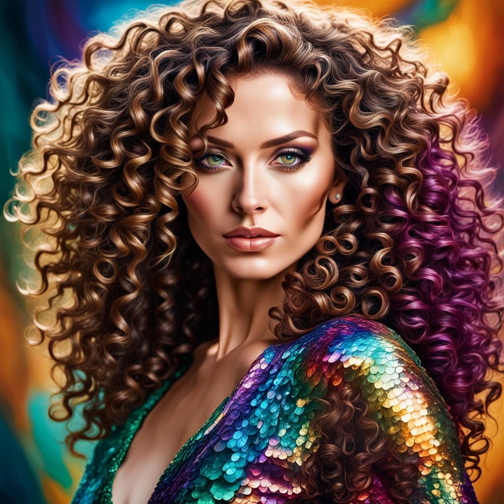 An exquisite portrait of a mature girl with luscious, cascad...