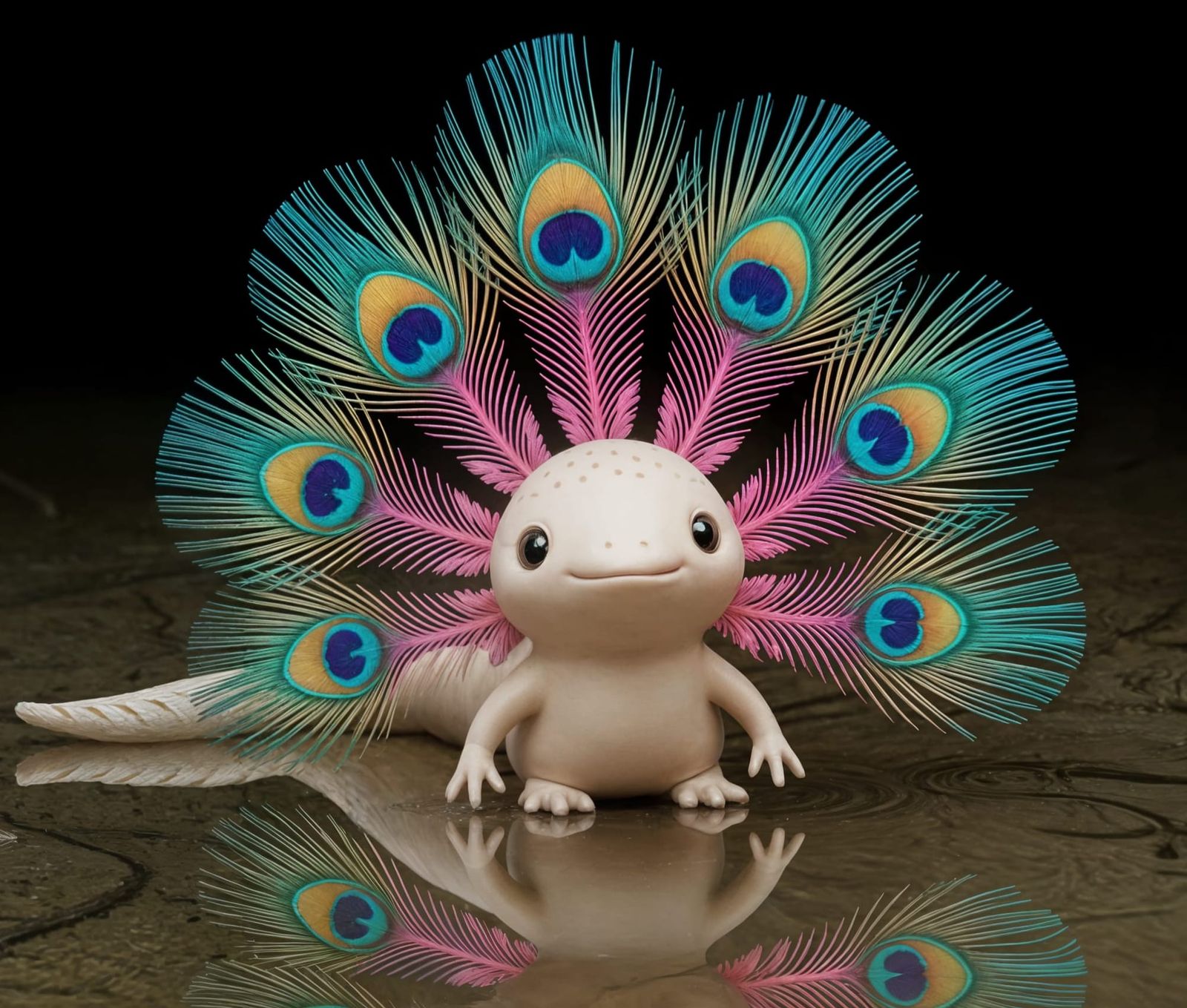 Whimsical Peacock Axolotl Hybrid by Miki Asai