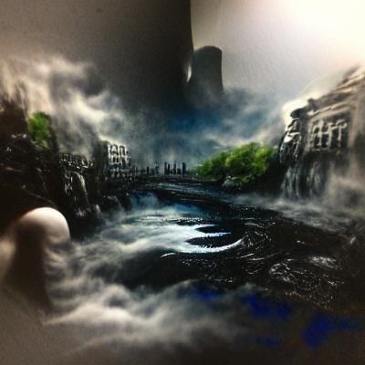 Dark Figure in Shadowy Waters with Music