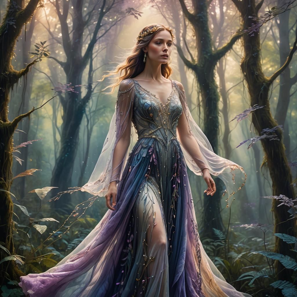 Ethereal Woman in Forest: Surreal Concept Art