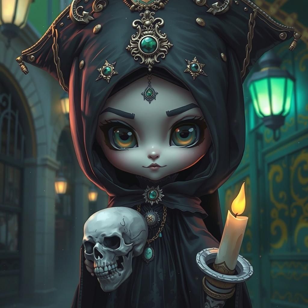 Chibi Voodoo Priestess in Ethereal Lighting
