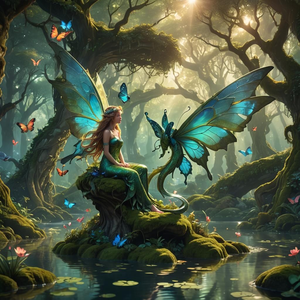 Magical Forest with Dragons and Fairies