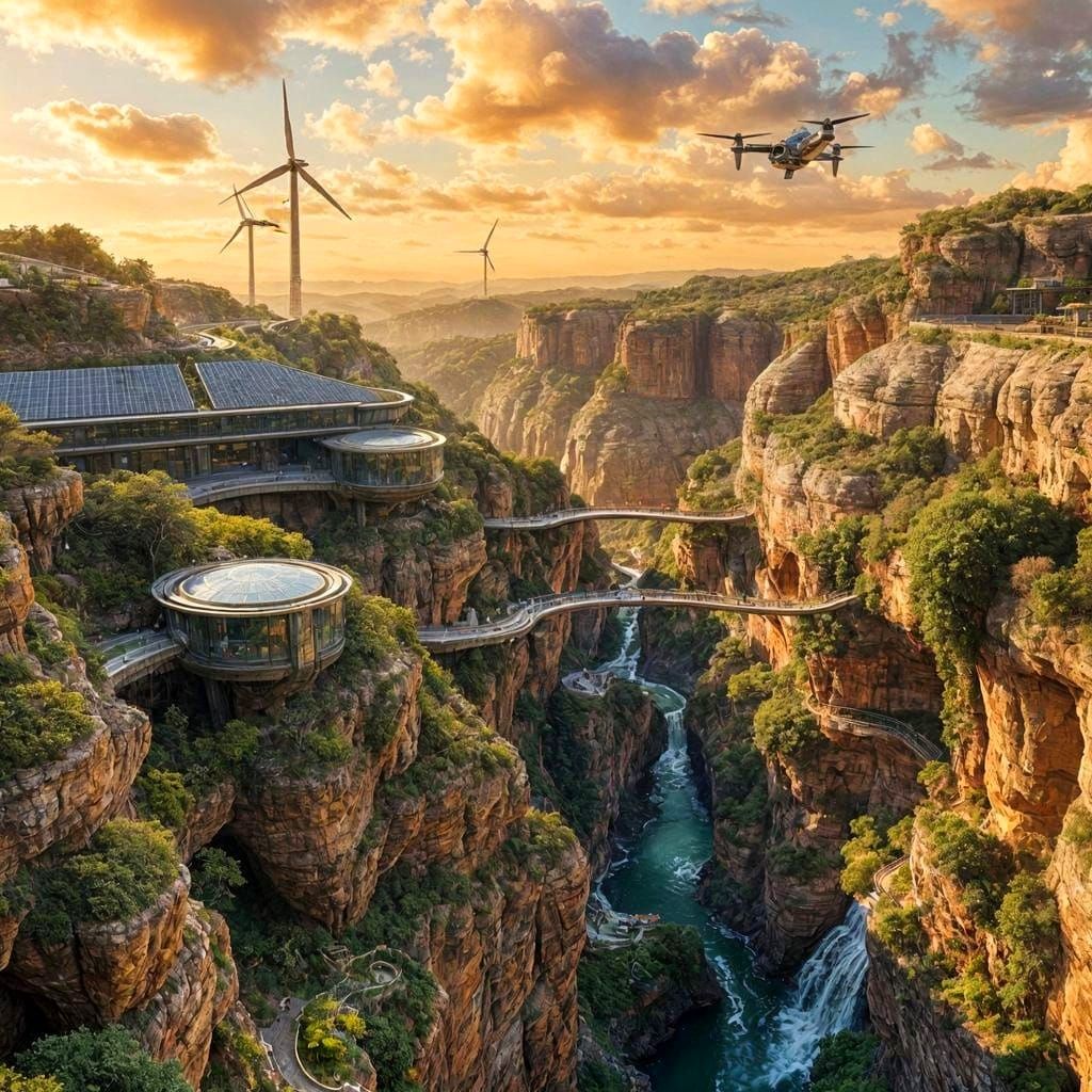 Solarpunk Haven Amidst Ancient Rock