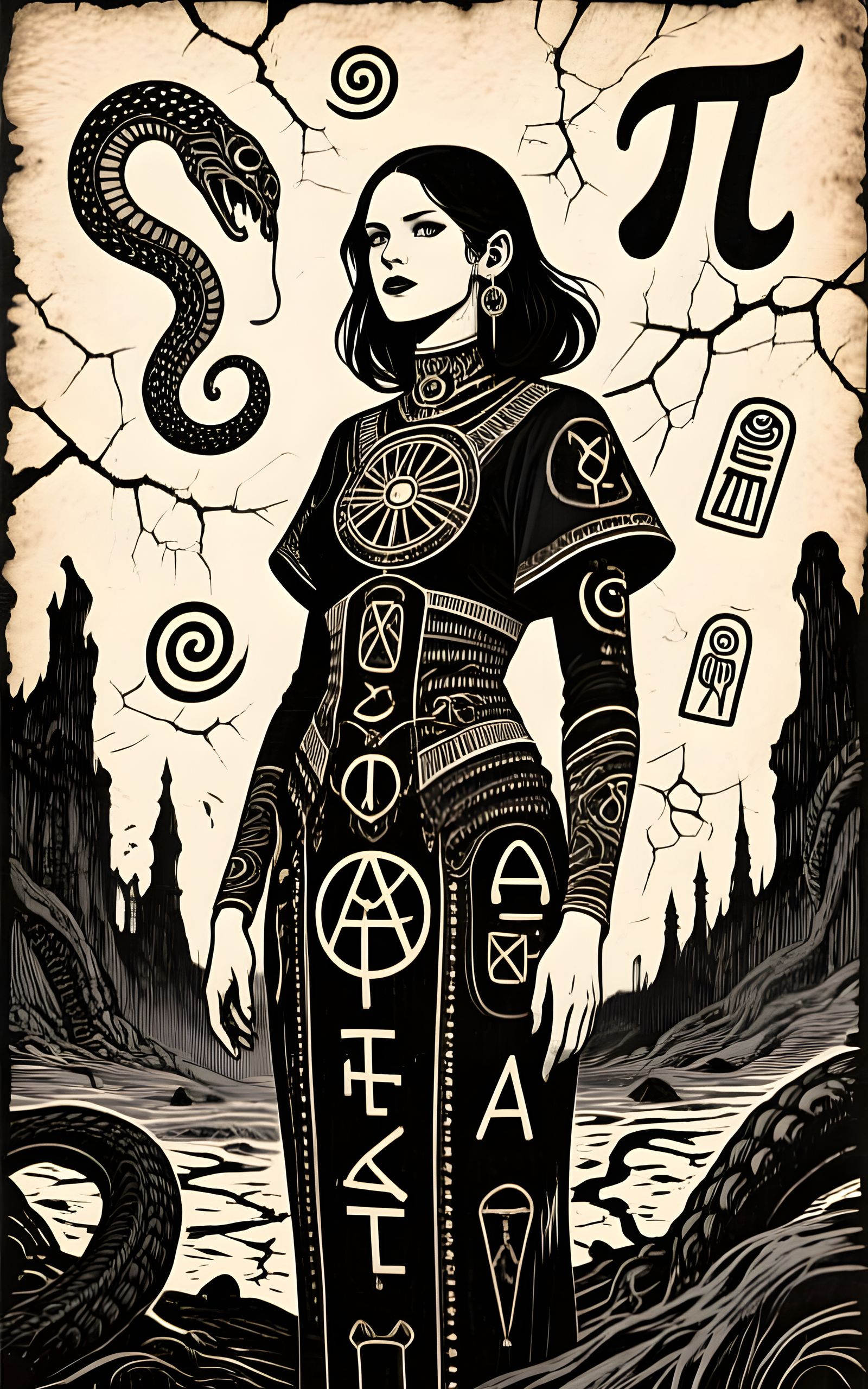 Symbolic Woman in Gothic Landscape, Occult Art