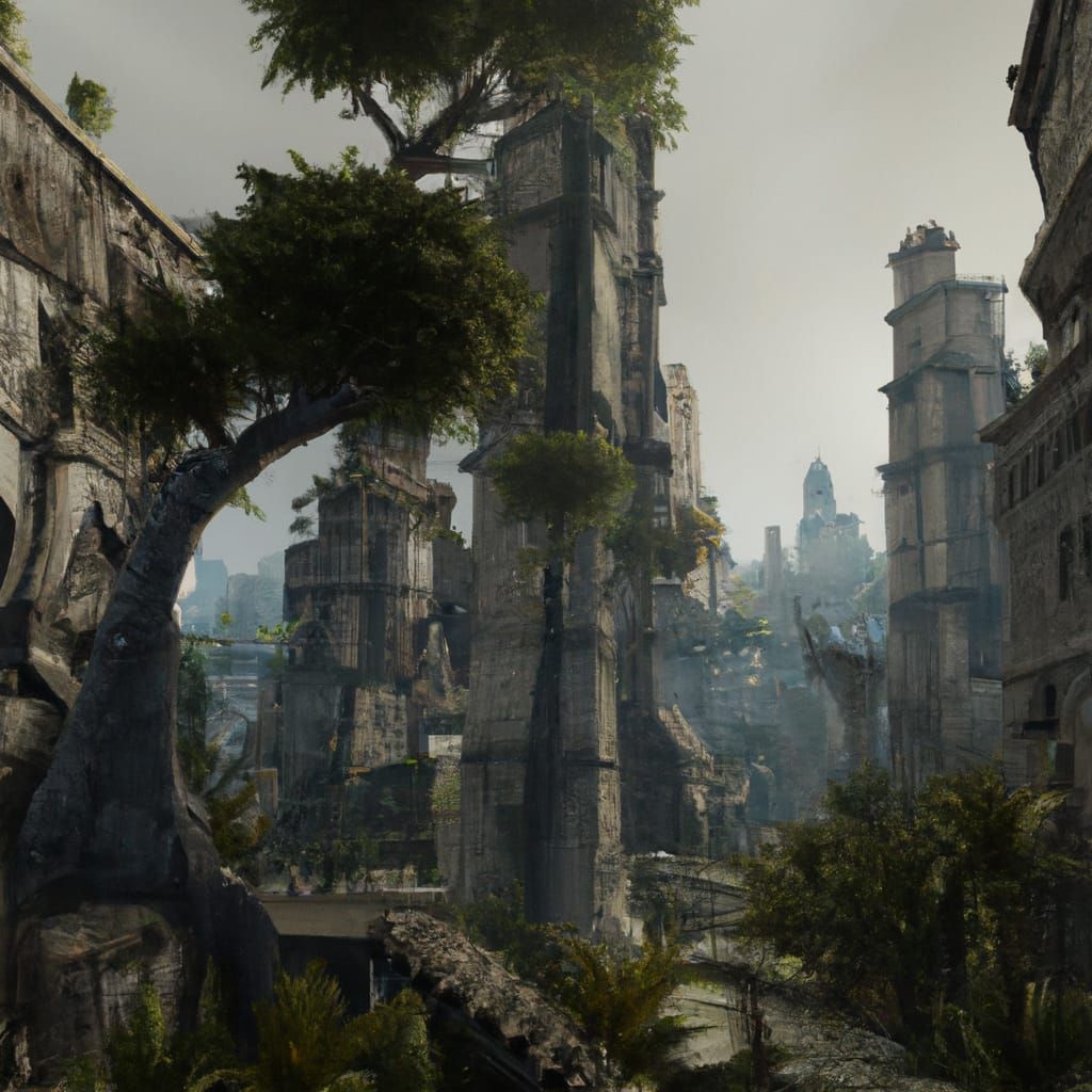 City Reclaimed by Nature: Dark Fantasy Concept Art