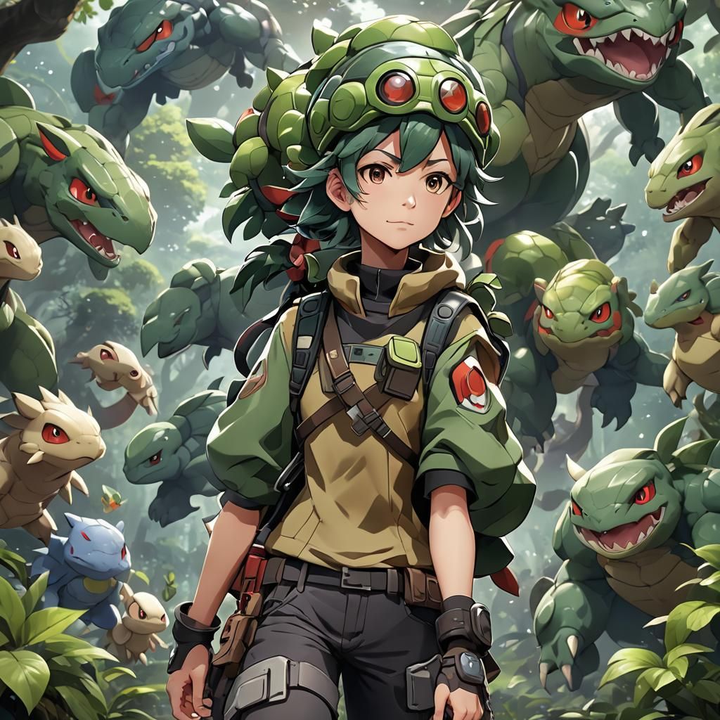 Torterra as Human: 3D Anime Art Concept