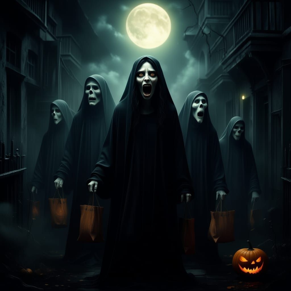 Haunted Halloween Night with Eerie Nuns