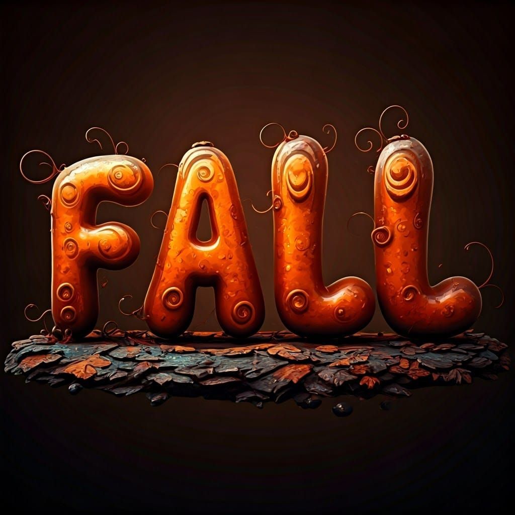 Whimsical Autumn Scene with Bubble Lettering