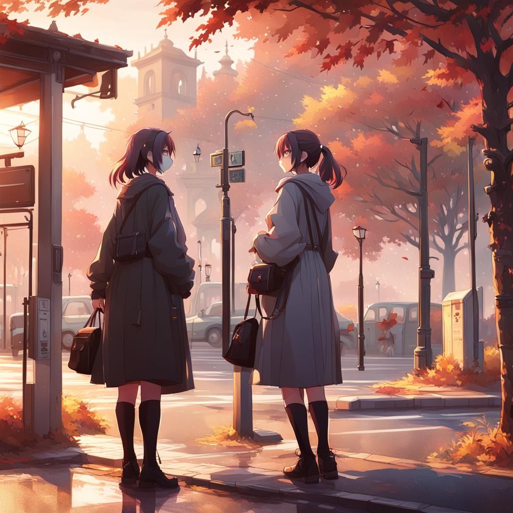 Italian Girls at Bus Stop in 3D Anime Style