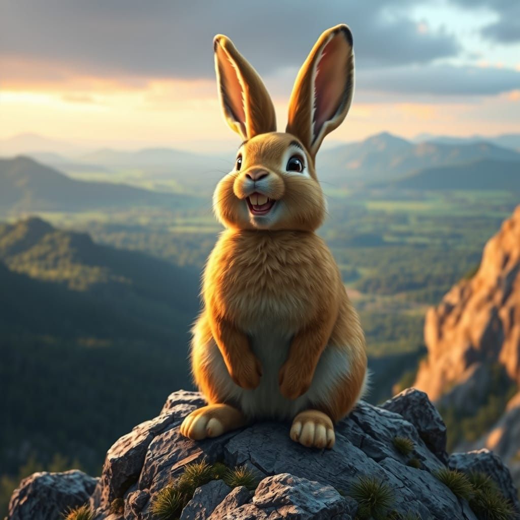 Detailed Bunny Concept Art on Mountain Top
