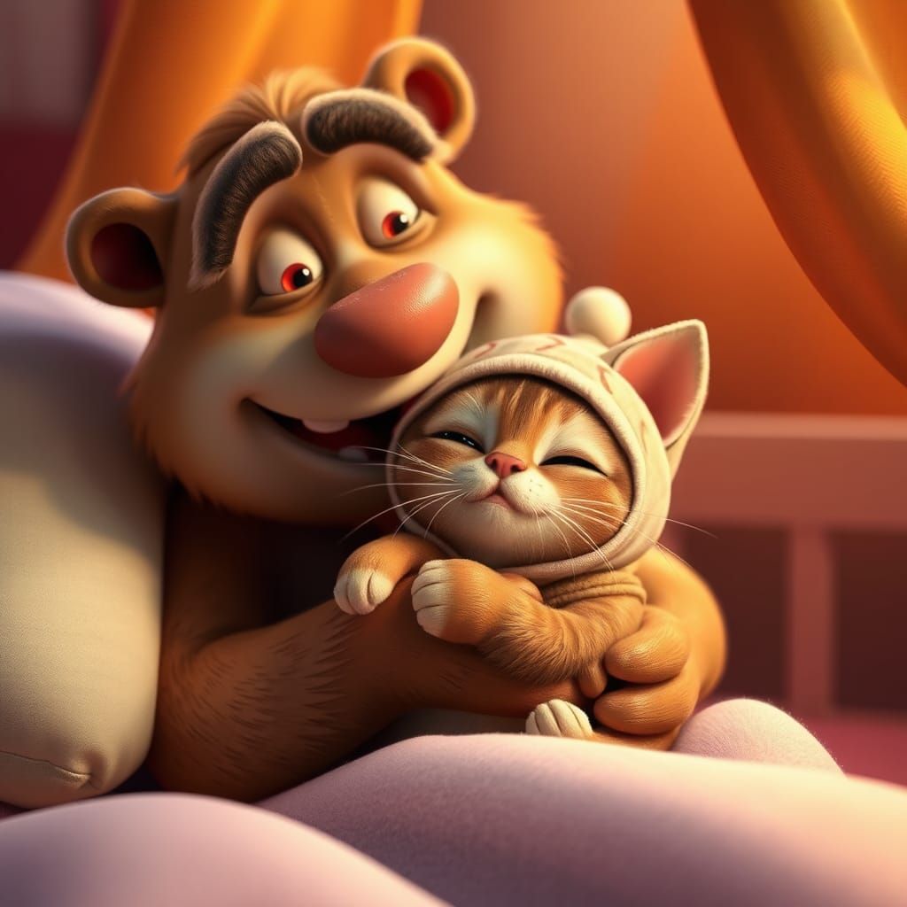 Charming Old Man Cuddles Persian Cat in 3D Style