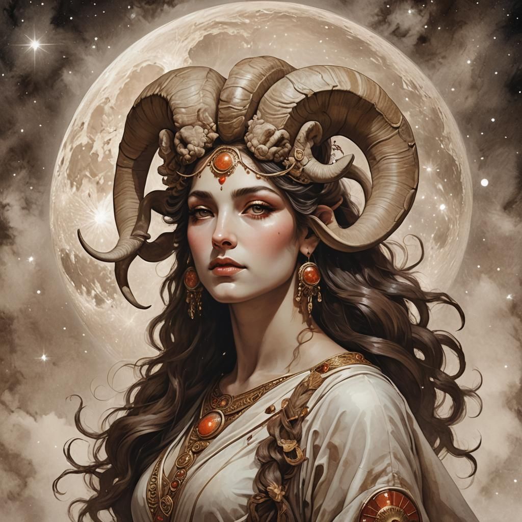 Aries Moon Woman Digital Art