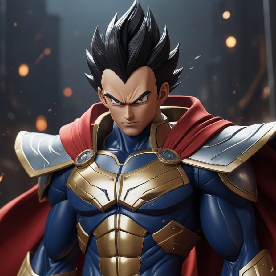 Proud Saiyan Warrior in Vibrant Genshin Impact-Inspired Land...