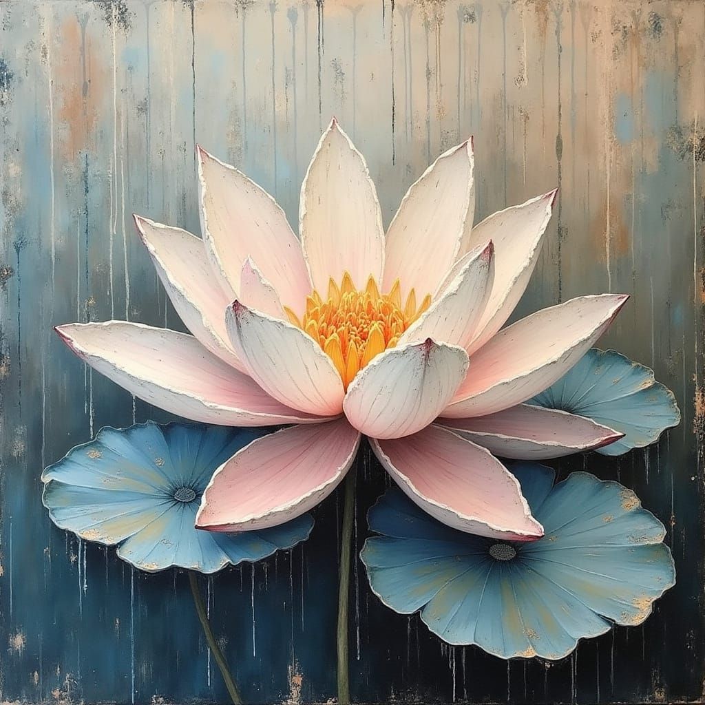 Abstract Lotus Flower with Textured Vintage Painting
