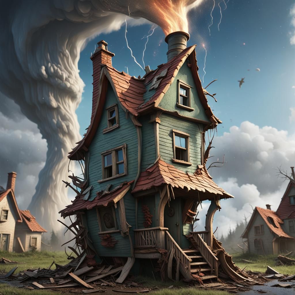 Gnomes Perish in Fantastical Tornado Wreckage - Cyberpunk Di...