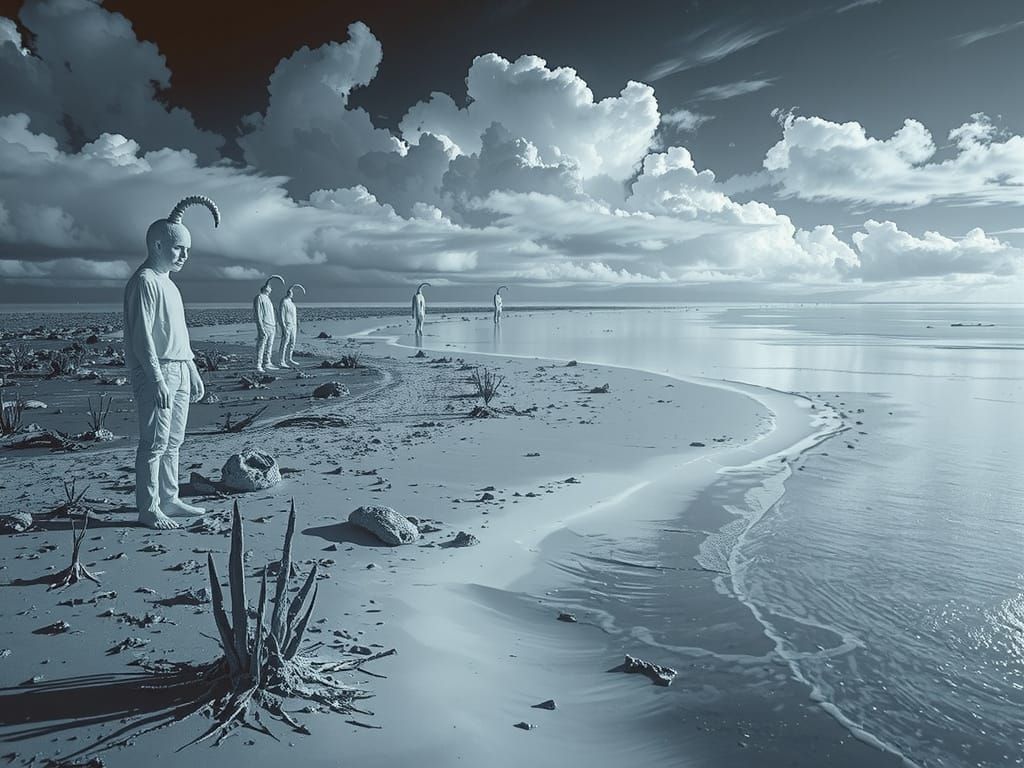 Surreal Extraterrestrial Beachscape in Hyperrealistic Style