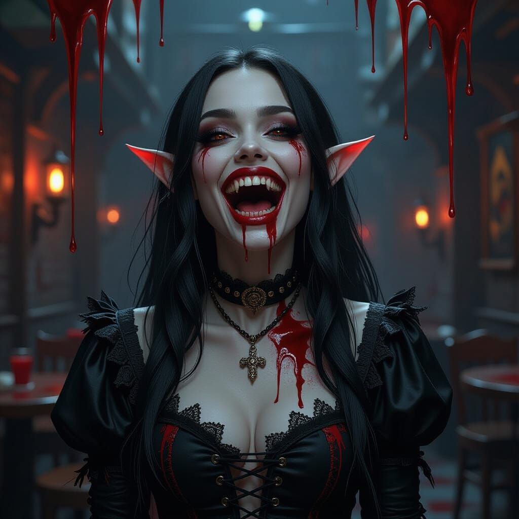 Vampire Elf in Gothic Horror Style Tavern