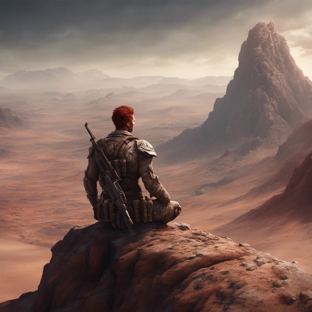 Desert Mountain Contemplation in Detailed Matte Painting