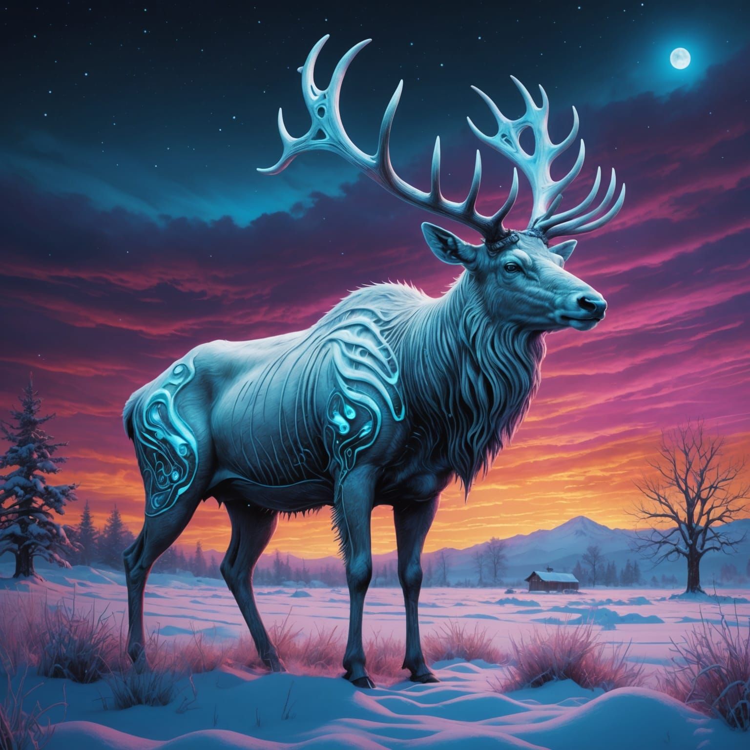 Mystical White Elk with Flaming Blue Eyes