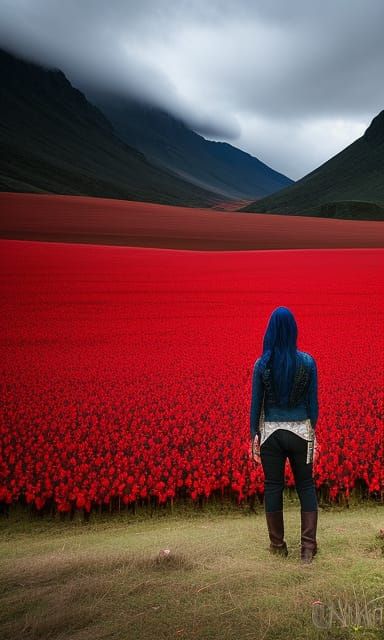 Red-Haired Cowgirl: Photorealistic Matte Painting in Vivid C...