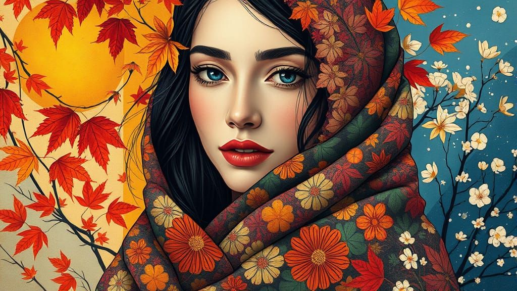 Seasonal Woman in Abstract Art with Intricate Details