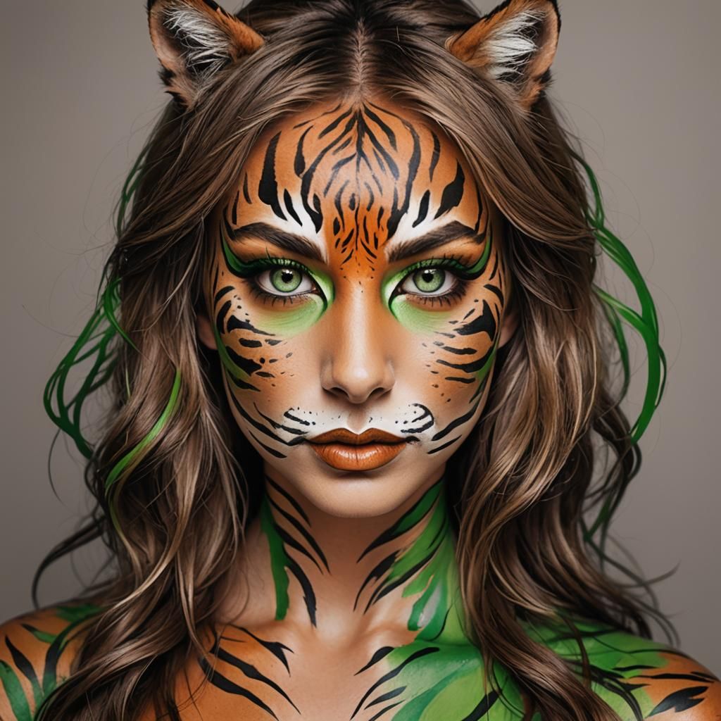 Tiger Body Painting of a Beautiful Woman
