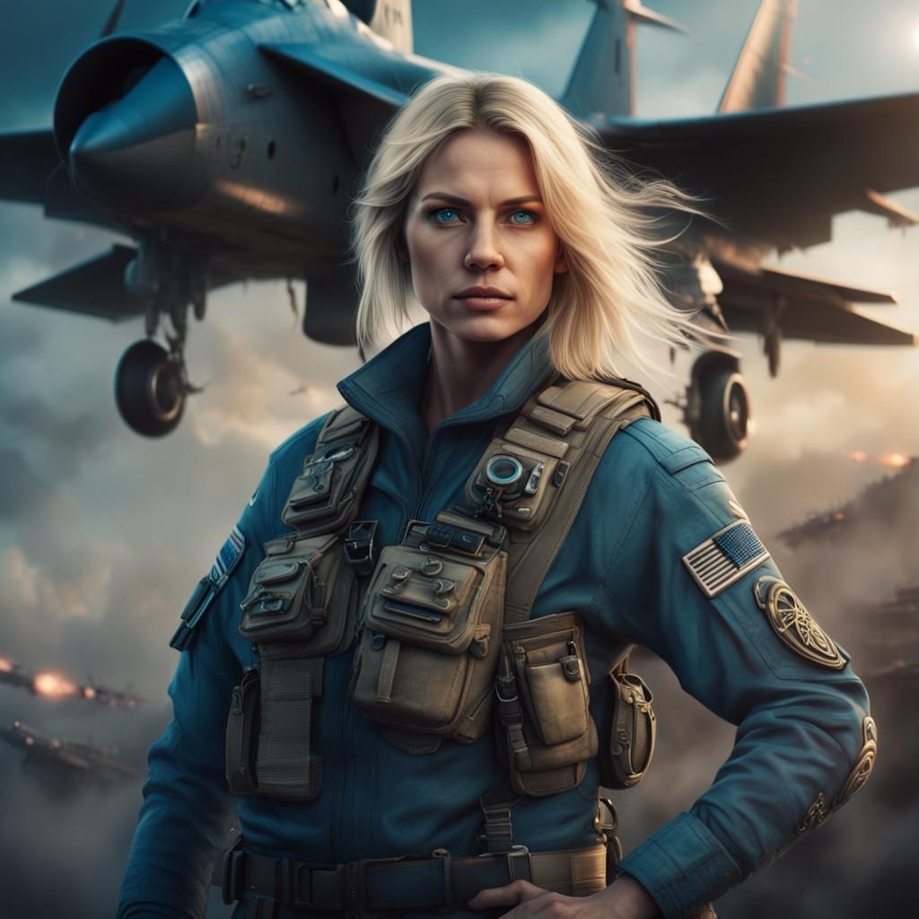Epic Female Fighter Pilot Digital Matte Painting