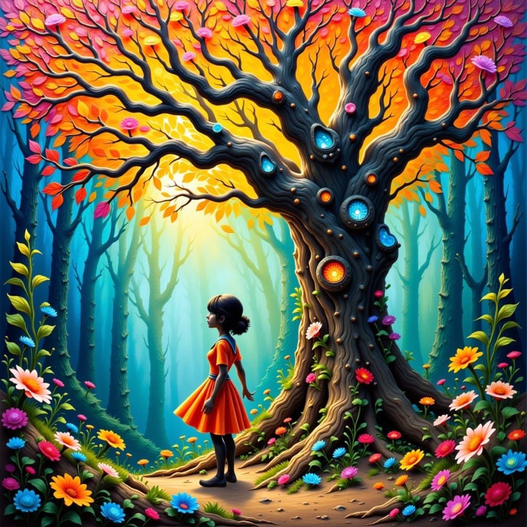 Kodama Tree Spirit in Ghibli-esque Iridescent Vortex