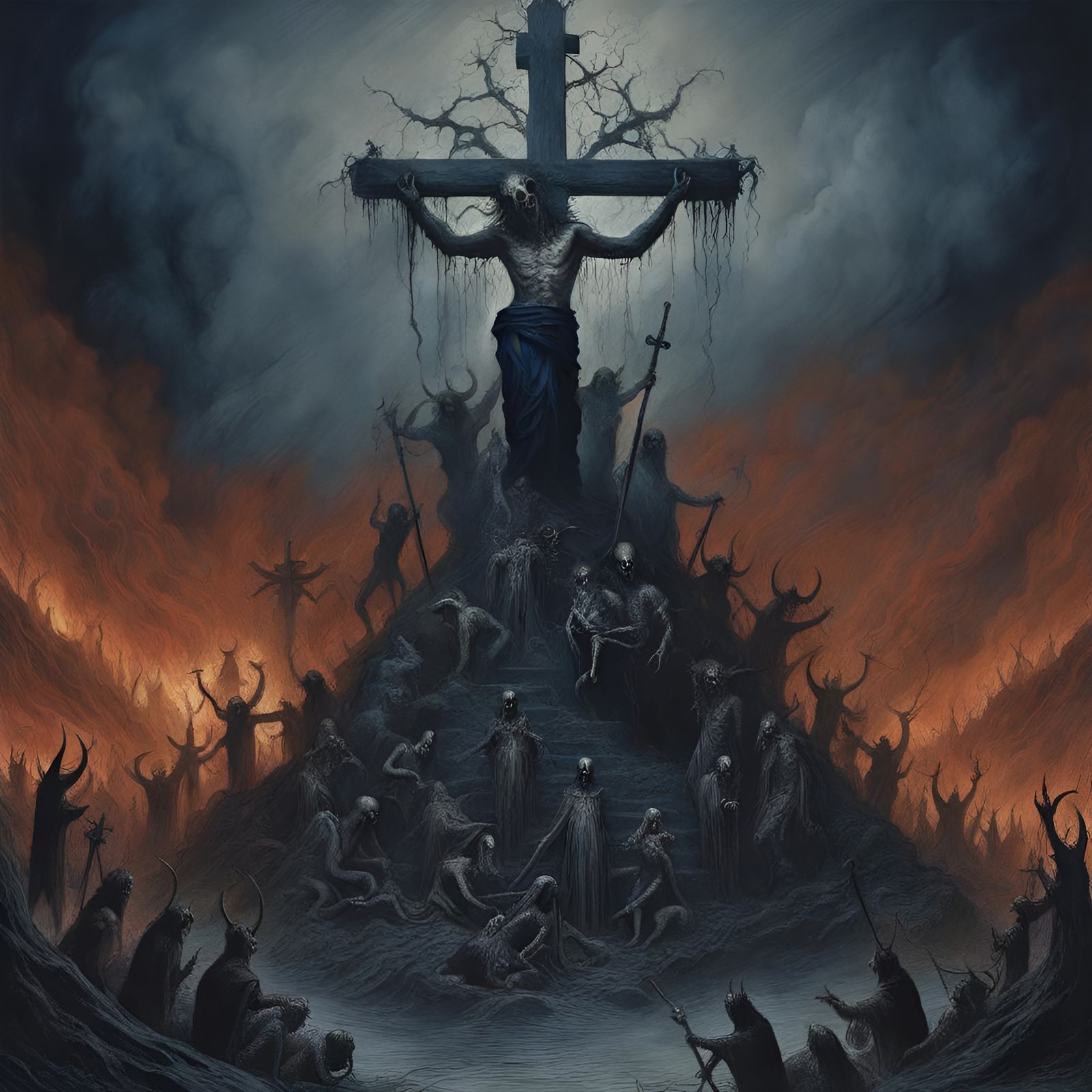 Demonic Satanic Ritual in Hell: Eerie Magazine Style