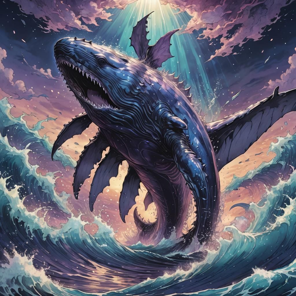 Bahamut: World-Carrying Whale in Manga Style