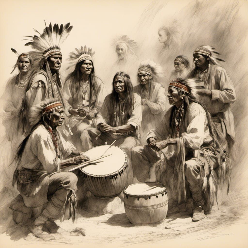Native Americans Ghost Dance: 1800s Sketch Art