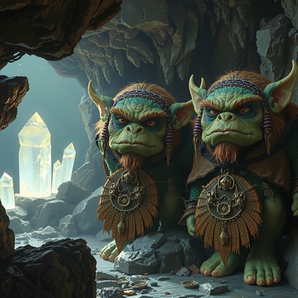 Trolls Guarding Crystal Cave in Fantasy Scene