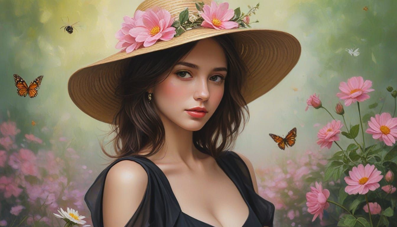 Romantic Portrait of a Young Woman as Oil Painting